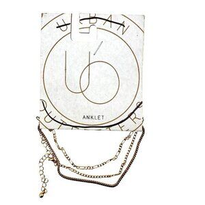 Urban Outfitters Gold Tone Layered Anklet Set With Adjustable Chains